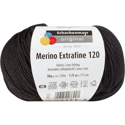 Schachenmayr Wolle Merino Extrafine 120, Garn + Wolle, Schwarz Schachenmayr Wolle Merino Extrafine 120, Garn + Wolle, Schwarz