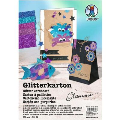 Ursus, Bastelpapier, Glitzerkarton Glamour A4, 330 g/m², 5 Blatt, Mehrfarbig (330 g/m², 1x) Ursus, Bastelpapier, Glitzerkarton Glamour A4, 330 g/m², 5 Blatt, Mehrfarbig (330 g/m², 1x)