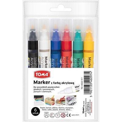 TOM, Marker, Acrylmarker, Rundspitze 2,5 mm, 6 Farben TOM, Marker, Acrylmarker, Rundspitze 2,5 mm, 6 Farben