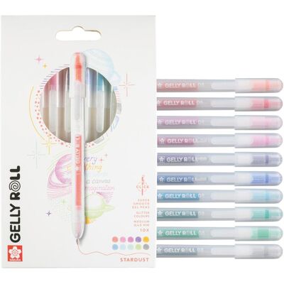 Sakura, Schreibstifte, Gelly Roll Stardust Glitzer-Gelstifte mit Druckmechanik, 10er-Pack (10x) Sakura, Schreibstifte, Gelly Roll Stardust Glitzer-Gelstifte mit Druckmechanik, 10er-Pack (10x)