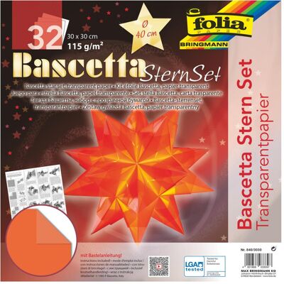 Magni, Bastelpapier, folia 840/3030 - Bascetta Stern-Bastelset, transparent orange, 30 x 30 cm, 32 Blatt, Fertigmass d (115 g/m², 32x) Magni, Bastelpapier, folia 840/3030 - Bascetta Stern-Bastelset, transparent orange, 30 x 30 cm, 32 Blatt, Fertigmass d (115 g/m², 32x)
