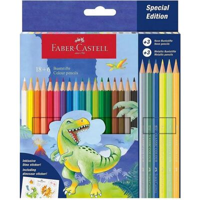 Faber-Castell, Malstifte, Dinosaurier sechseckige Buntstifte + Aufkleber (24x) Faber-Castell, Malstifte, Dinosaurier sechseckige Buntstifte + Aufkleber (24x)