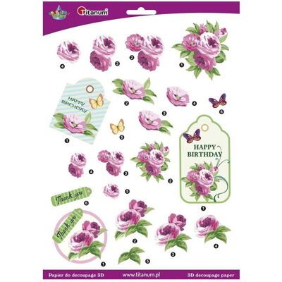 Titanum, Bastelpapier, Decoupage-Papierbogen mit 3D-Blumen und Pfingstrosen Titanum, Bastelpapier, Decoupage-Papierbogen mit 3D-Blumen und Pfingstrosen