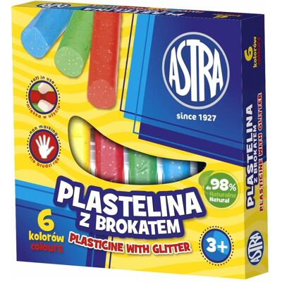 Astra, Modelliermasse, Plastilin mit Glitzer, 6 Farben Astra, Modelliermasse, Plastilin mit Glitzer, 6 Farben