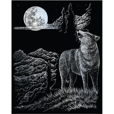 Magni Kratzbild Wolf & Mond 20x25cm silber Magni Kratzbild Wolf & Mond 20x25cm silber
