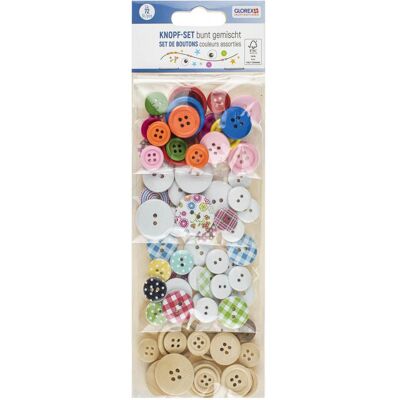 Magni Glorex 6 1630 303 - Knopf-Set mit ca. 72 Knöpfen, bunt gemischt, in verschiedenen Grössen, aus 100 %, Nähzubehör, Mehrfarbig Magni Glorex 6 1630 303 - Knopf-Set mit ca. 72 Knöpfen, bunt gemischt, in verschiedenen Grössen, aus 100 %, Nähzubehör, Mehrfarbig