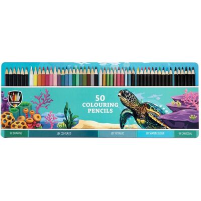 Grafix, Malstifte, Buntstifte in Blechdose, 50 Stück. (50x) Grafix, Malstifte, Buntstifte in Blechdose, 50 Stück. (50x)