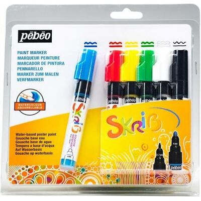 Pebeo, Marker, Skrib Paint Marker Gouache Set Aus 6 Markers Classic (6x) Pebeo, Marker, Skrib Paint Marker Gouache Set Aus 6 Markers Classic (6x)