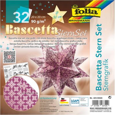 Folia, Bastelpapier, Faltbl„tter Bascetta-Stern, lila / bedruckt (90 g/m², 32x) Folia, Bastelpapier, Faltbl„tter Bascetta-Stern, lila / bedruckt (90 g/m², 32x)