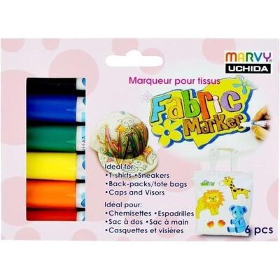 Marvy, Marker, Marker zum Verzieren heller Stoffe, 6 Farben (6x) Marvy, Marker, Marker zum Verzieren heller Stoffe, 6 Farben (6x)