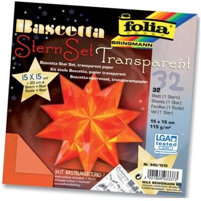 Folia, Bastelpapier, Faltbl„tter Bascetta-Stern, orange-transparent (115 g/m², 32x) Folia, Bastelpapier, Faltbl„tter Bascetta-Stern, orange-transparent (115 g/m², 32x)