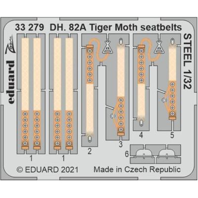 Eduard DH. 82A Tiger Moth seatbelts STEEL 1/32 for ICM Eduard DH. 82A Tiger Moth seatbelts STEEL 1/32 for ICM