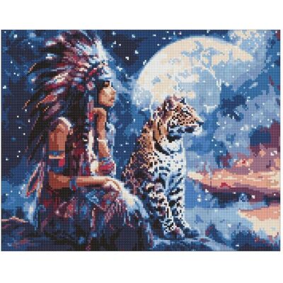 Ideyka Diamond Painting - Mädchen mit Leopard mit Rahmen 40 x 50 cm Ideyka Diamond Painting - Mädchen mit Leopard mit Rahmen 40 x 50 cm