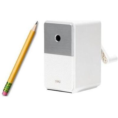 Lean Toys, Spitzer, Kurbelhobel mit weissem Behälter Lean Toys, Spitzer, Kurbelhobel mit weissem Behälter