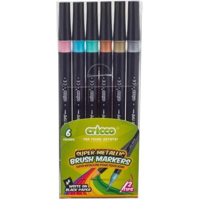 Cricco, Marker, Doppelseitige Metallic-Pinselstifte, 6 Farben (6x) Cricco, Marker, Doppelseitige Metallic-Pinselstifte, 6 Farben (6x)