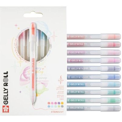 Sakura, Schreibstifte, Gelly Roll Stardust Glitzer-Gelstifte mit Druckmechanik, 10er-Pack (10x) Sakura, Schreibstifte, Gelly Roll Stardust Glitzer-Gelstifte mit Druckmechanik, 10er-Pack (10x)