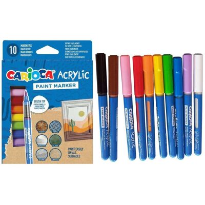 Carioca, Marker, Acrylmarker mit Pinsel 10 Farben (10x) Carioca, Marker, Acrylmarker mit Pinsel 10 Farben (10x)