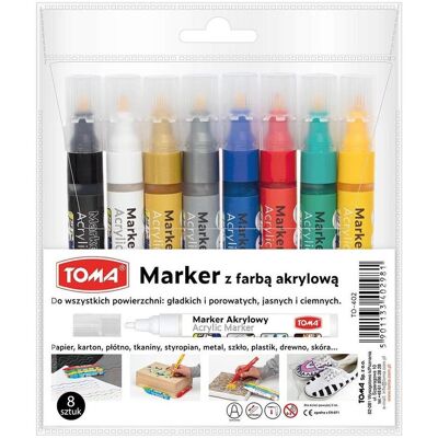 TOM, Marker, Acrylmarker, runde Spitze 2,5 mm, 8 Farben TOM, Marker, Acrylmarker, runde Spitze 2,5 mm, 8 Farben