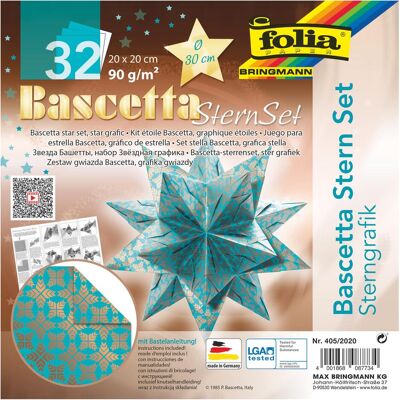 Folia, Bastelpapier, Faltbl„tter Bascetta-Stern, trkis / bedruckt (90 g/m², 32x) Folia, Bastelpapier, Faltbl„tter Bascetta-Stern, trkis / bedruckt (90 g/m², 32x)