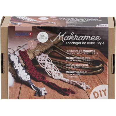 Glorex Bastelset Makramee Anhänger Boho-Style, Handarbeitsset, Rot, Braun, Grau, Mehrfarbig Glorex Bastelset Makramee Anhänger Boho-Style, Handarbeitsset, Rot, Braun, Grau, Mehrfarbig