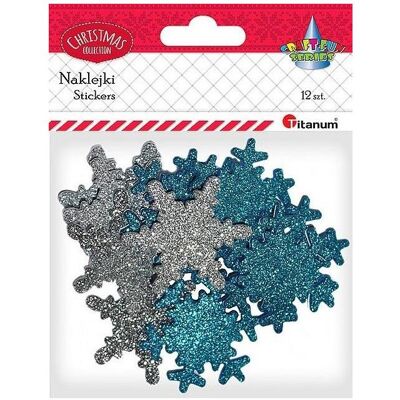 Titanum, Sticker, Glitzer-Schneeflocken-Schaumaufkleber, Mix, 12 Stück. (12 Sticker) Titanum, Sticker, Glitzer-Schneeflocken-Schaumaufkleber, Mix, 12 Stück. (12 Sticker)