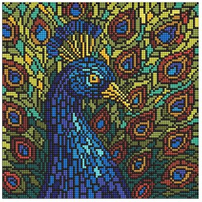 Ideyka Diamond Painting - Buntglasfenster - Pfau 30 x 30 mit Rahmen Ideyka Diamond Painting - Buntglasfenster - Pfau 30 x 30 mit Rahmen