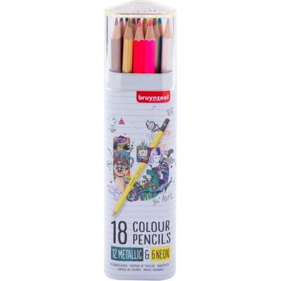 Bruynzeel, Malstifte, Buntstifte Dose Metallic & Neon, 18 Farben (18x) Bruynzeel, Malstifte, Buntstifte Dose Metallic & Neon, 18 Farben (18x)