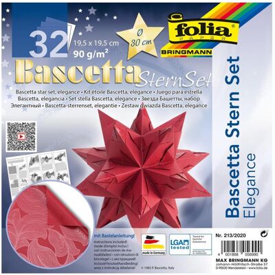 Magni, Bastelpapier, Bascetta-Stern Set 19,5x19,5cm rot, 32 Blatt (90 g/m², 32x) Magni, Bastelpapier, Bascetta-Stern Set 19,5x19,5cm rot, 32 Blatt (90 g/m², 32x)