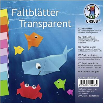 Ursus, Bastelpapier, 100 Faltblätter /"Transparentpapier/", 15 x 15 cm, bunt (115 g/m², 100x) Ursus, Bastelpapier, 100 Faltblätter /"Transparentpapier/", 15 x 15 cm, bunt (115 g/m², 100x)