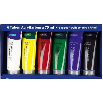 Stylex, Künstlerfarbe + Bastelfarbe, Acrylfarben 6er Set (75 ml) Stylex, Künstlerfarbe + Bastelfarbe, Acrylfarben 6er Set (75 ml)