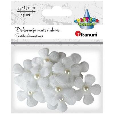 Titanum Stoffdekoration 3D-Blumen mit Perle, weiss, 15 Stück Titanum Stoffdekoration 3D-Blumen mit Perle, weiss, 15 Stück