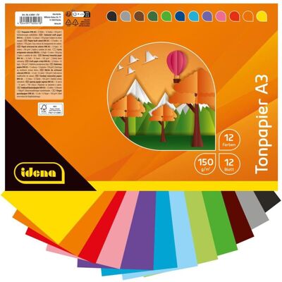 Idena, Bastelpapier, Tonpapier 150g/m² 12 Farben DIN A3 (150 g/m², 1x) Idena, Bastelpapier, Tonpapier 150g/m² 12 Farben DIN A3 (150 g/m², 1x)