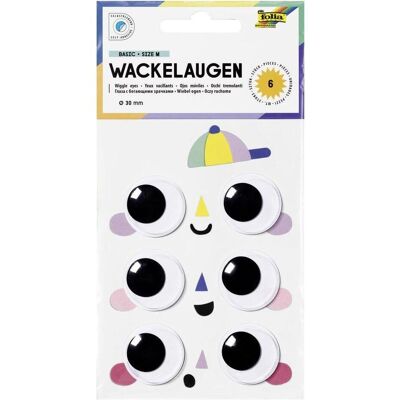 Folia Wackelaugen, Ø 30 mm, 6 Stück, Selbstklebend: Ja Folia Wackelaugen, Ø 30 mm, 6 Stück, Selbstklebend: Ja