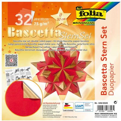 Folia, Bastelpapier, Faltbl„tter Bascetta-Stern, 200 x 200 mm, hochrot/gold (75 g/m², 32x) Folia, Bastelpapier, Faltbl„tter Bascetta-Stern, 200 x 200 mm, hochrot/gold (75 g/m², 32x)