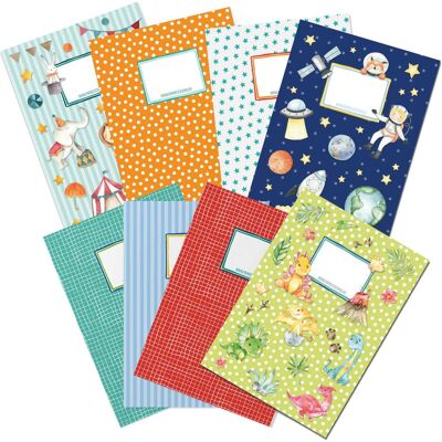 Papierdrachen, Heft + Block, 8er Set Heftumschläge - Weltall + Dinos - Set 3 (A4) Papierdrachen, Heft + Block, 8er Set Heftumschläge - Weltall + Dinos - Set 3 (A4)