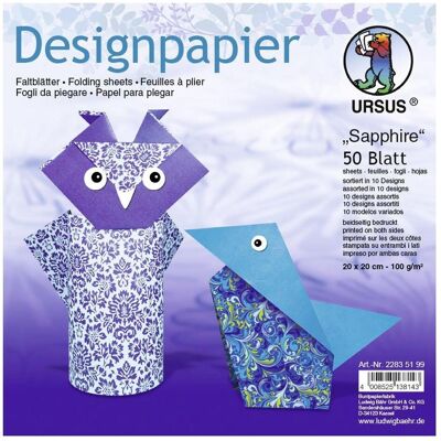 Ursus, Bastelpapier, Desinpapier Faltblätter 'Sapphire' 100g/qm 20x20cm VE=50 Blatt sortiert 10 Designs (100 g/m², 1x) Ursus, Bastelpapier, Desinpapier Faltblätter 'Sapphire' 100g/qm 20x20cm VE=50 Blatt sortiert 10 Designs (100 g/m², 1x)