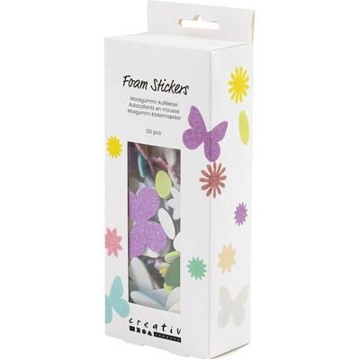 Creativ Company, Sticker, Foam Stickers, Butterfly, flower, leaf, self-adhesive, size 9-43 mm, pastel colours, 120 pc/ 1 pack (120 Sticker) Creativ Company, Sticker, Foam Stickers, Butterfly, flower, leaf, self-adhesive, size 9-43 mm, pastel colours, 120 pc/ 1 pack (120 Sticker)