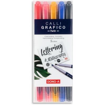 Dong A, Marker, Doppelseitige Kalligraphiemarker, abgeschrägt, 5 Farben (5x) Dong A, Marker, Doppelseitige Kalligraphiemarker, abgeschrägt, 5 Farben (5x)