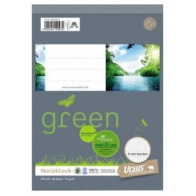 Ursus, Heft + Block, Notizblock Green Papierformat: DIN A5 Ausführung der Lineatur: kariert (A5, Kariert, Harter Einband) Ursus, Heft + Block, Notizblock Green Papierformat: DIN A5 Ausführung der Lineatur: kariert (A5, Kariert, Harter Einband)