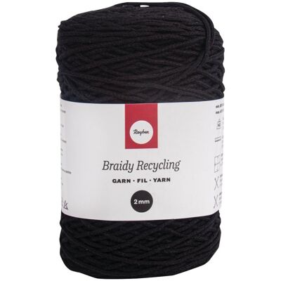 Rayher Braidy Recycling Garn geflochten, ø 2mm, 250m, Garn + Wolle, Schwarz Rayher Braidy Recycling Garn geflochten, ø 2mm, 250m, Garn + Wolle, Schwarz