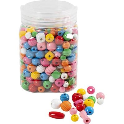 Creativ Company Wooden Beads, dia. 5-28 mm, hole size 2,5-3 mm, assorted colours, 400 g/ 1 bucket Creativ Company Wooden Beads, dia. 5-28 mm, hole size 2,5-3 mm, assorted colours, 400 g/ 1 bucket
