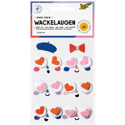 Folia Wackelaugen "Hearts", 20 mm, 12 Stück, selbstklebend Folia Wackelaugen "Hearts", 20 mm, 12 Stück, selbstklebend