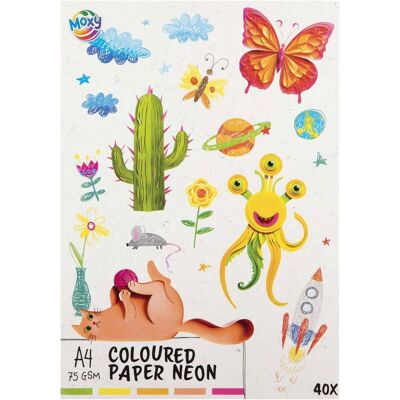 Grafix, Bastelpapier, Farbiges Papier fluoreszierend A4, 40 Blatt 5 Farben (75 g/m²) Grafix, Bastelpapier, Farbiges Papier fluoreszierend A4, 40 Blatt 5 Farben (75 g/m²)