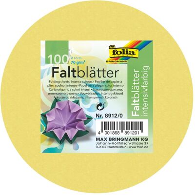 Folia, Bastelpapier, Faltbl„tter, rund, 120 mm, 100 Blatt, farbig sortiert (70 g/m², 100x) Folia, Bastelpapier, Faltbl„tter, rund, 120 mm, 100 Blatt, farbig sortiert (70 g/m², 100x)