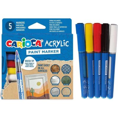 Carioca, Marker, Acrylmarker mit Pinsel 5 Farben (5x) Carioca, Marker, Acrylmarker mit Pinsel 5 Farben (5x)