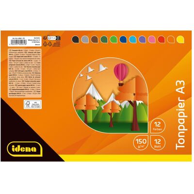 Idena, Bastelpapier, Tonpapier 150g/m² 12 Farben DIN A3 (150 g/m², 1x) Idena, Bastelpapier, Tonpapier 150g/m² 12 Farben DIN A3 (150 g/m², 1x)