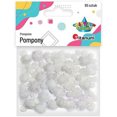 Titanum Acryl- und Glitzer-Pompons, Mix, weiss, 85 Stück. Titanum Acryl- und Glitzer-Pompons, Mix, weiss, 85 Stück.