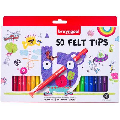 Bruynzeel, Malstifte, Kids Felt Tip Pen Set with 50 Colours Drawing & Painting for Children (50x) Bruynzeel, Malstifte, Kids Felt Tip Pen Set with 50 Colours Drawing & Painting for Children (50x)