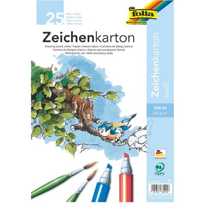 Folia, Bastelpapier, Zeichenkarton A4 25 Blatt 250g weiss Folia, Bastelpapier, Zeichenkarton A4 25 Blatt 250g weiss