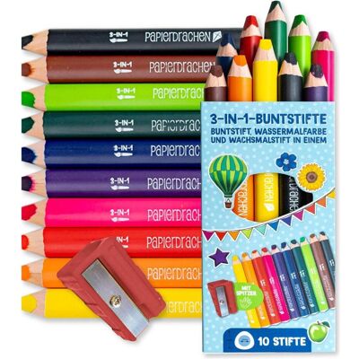 Papierdrachen, Malstifte, 10 3in1 Buntstifte mit Anspitzer (10x) Papierdrachen, Malstifte, 10 3in1 Buntstifte mit Anspitzer (10x)